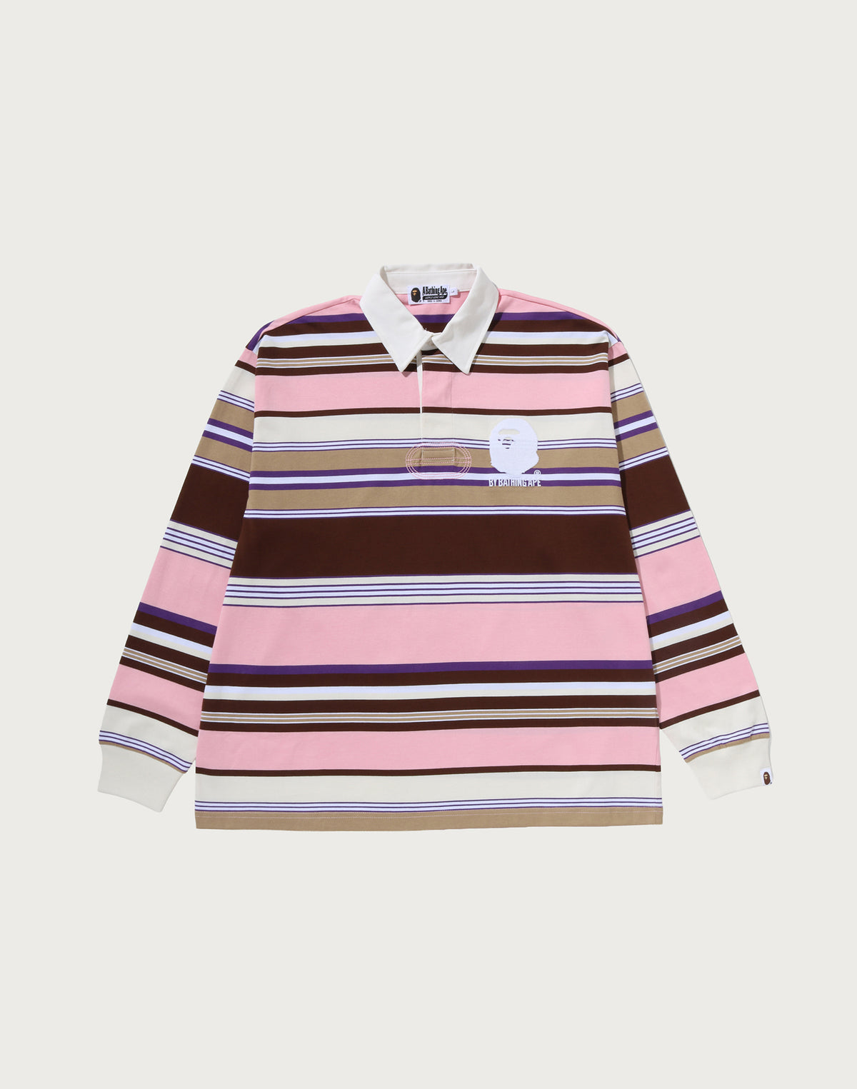 BY BATHING APE STRIPE RELAXED FIT POLO LS TEE MENS