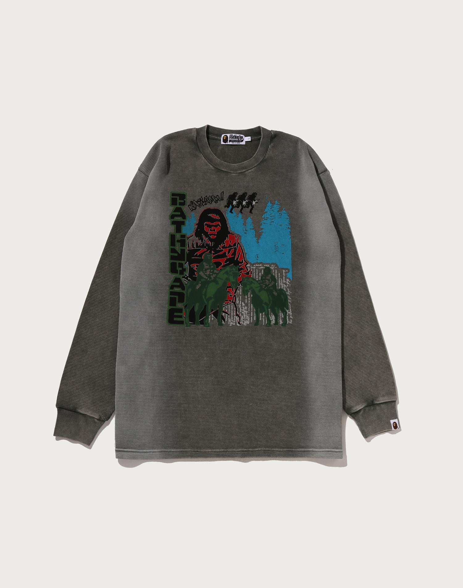 HEAVY WASHED BAPE MILITARY GRAPHIC RELAXED FIT LS TEE MENS