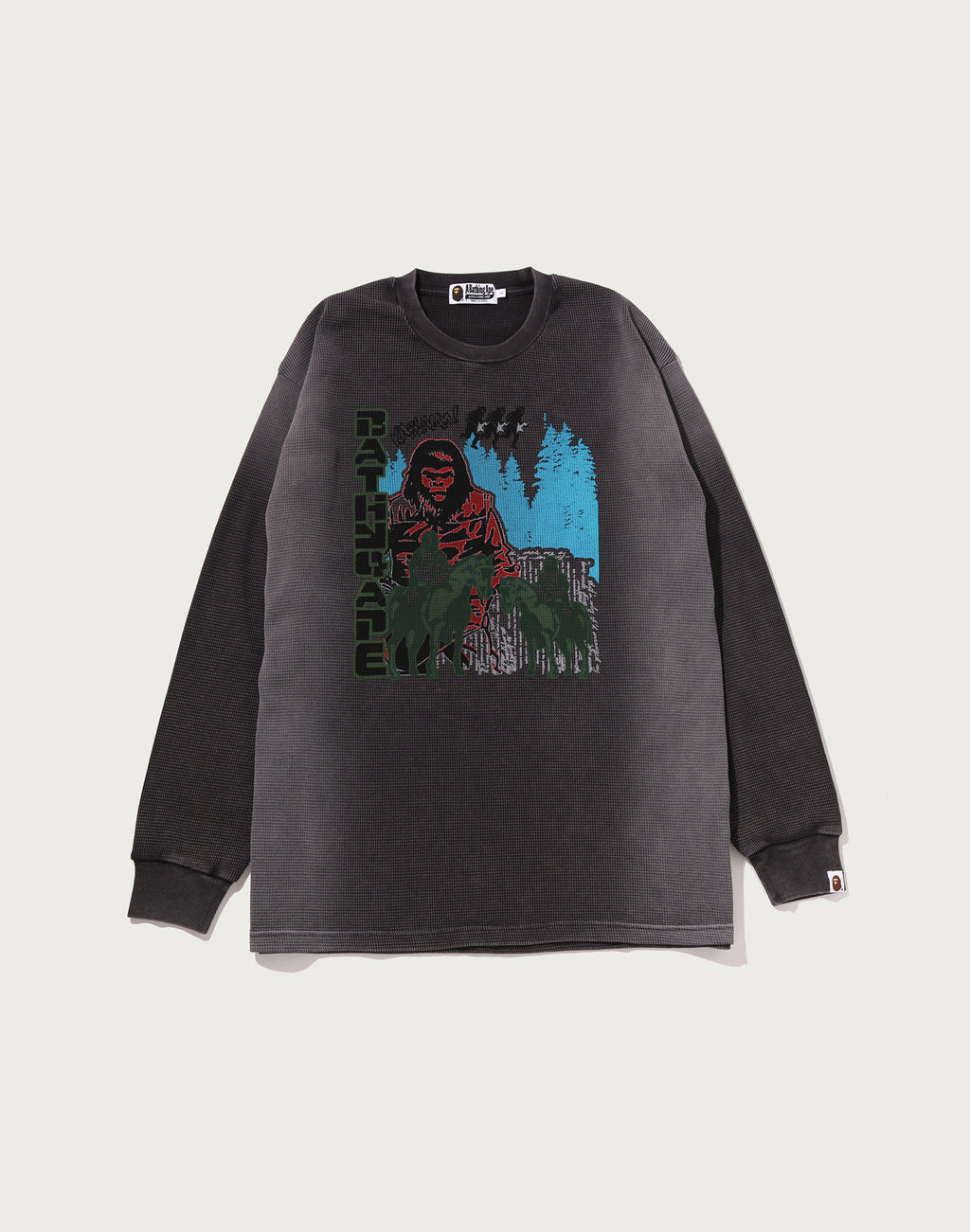 HEAVY WASHED BAPE MILITARY GRAPHIC RELAXED FIT LS TEE MENS
