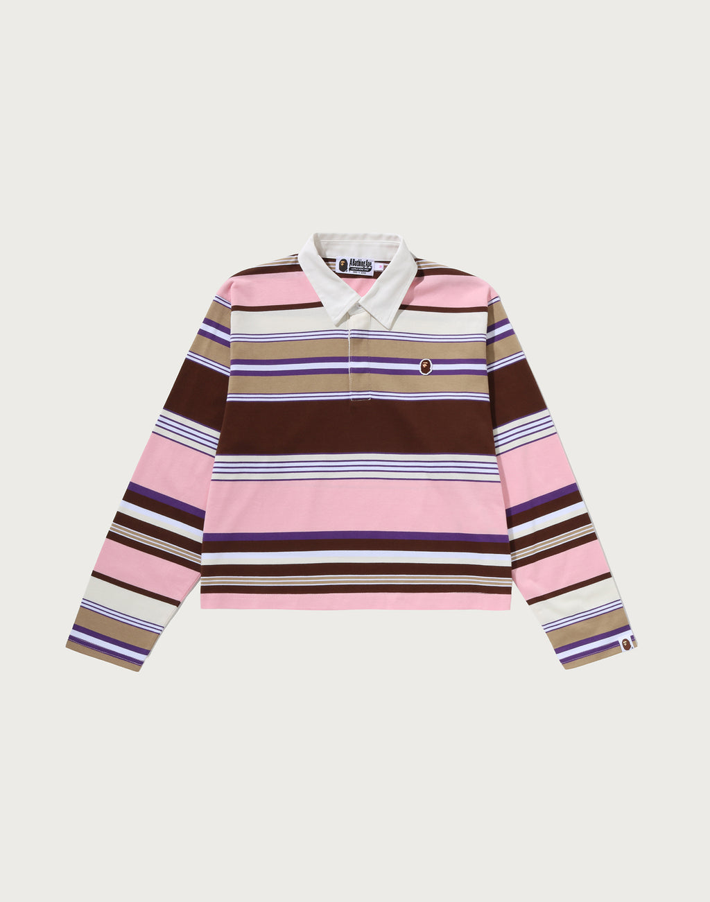 APE HEAD ONE POINT STRIPE BOXY CROPPED L/S POLO TEE LADIES