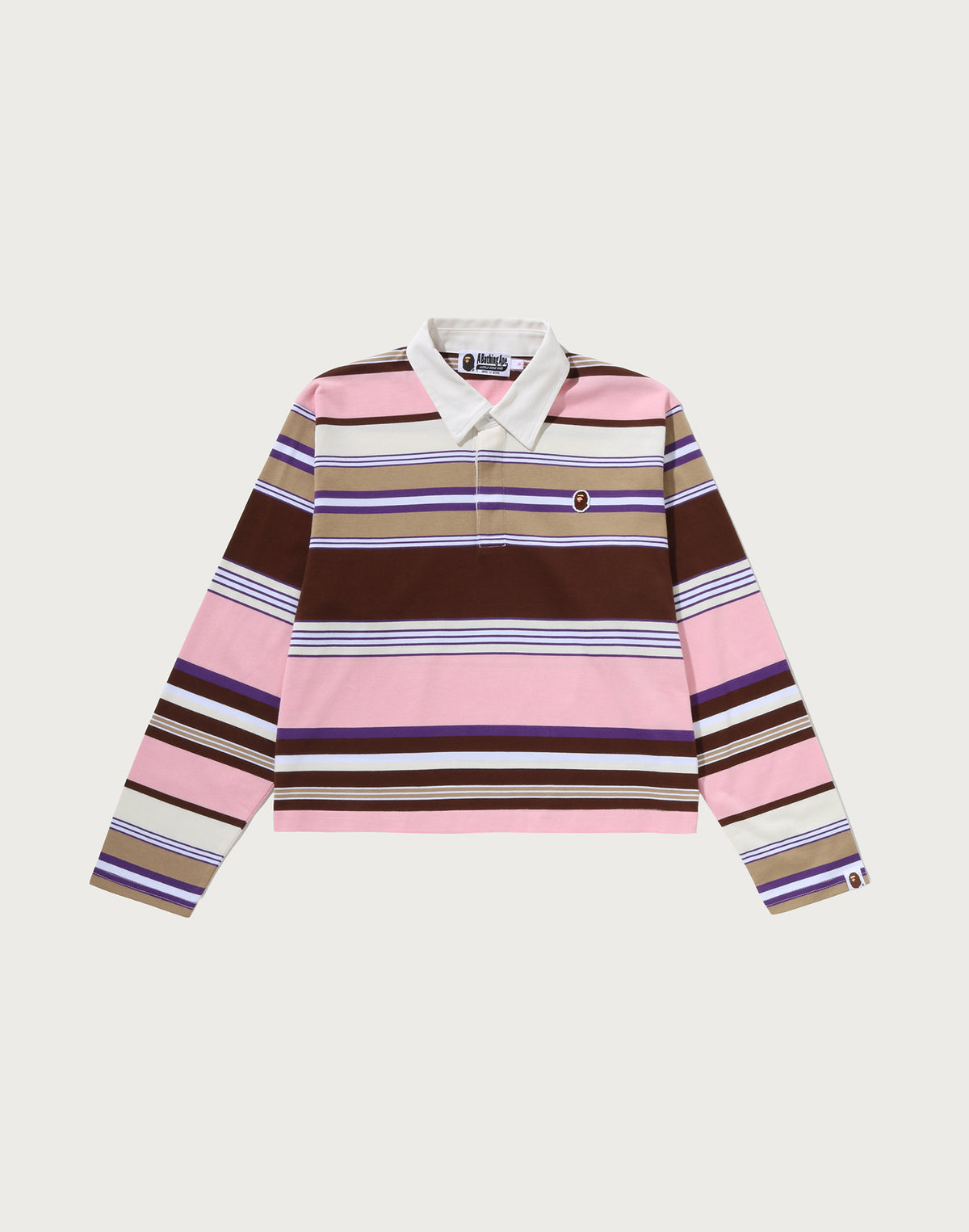 APE HEAD ONE POINT STRIPE BOXY CROPPED L/S POLO TEE LADIES