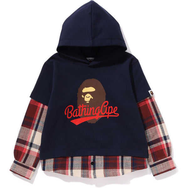 BAPE CHECK SHIRT LAYERED BATHING APE PULLOVER HOODIE KIDS