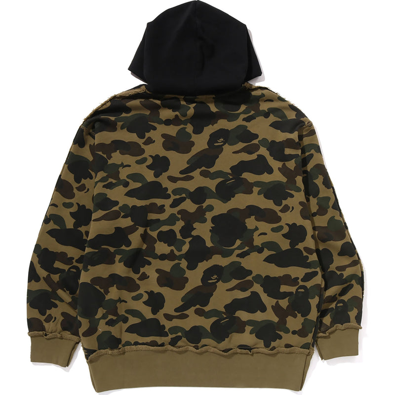 1ST CAMO BLOCKING RAW EDGE RELAXED FIT PULLOVER HOODIE MENS