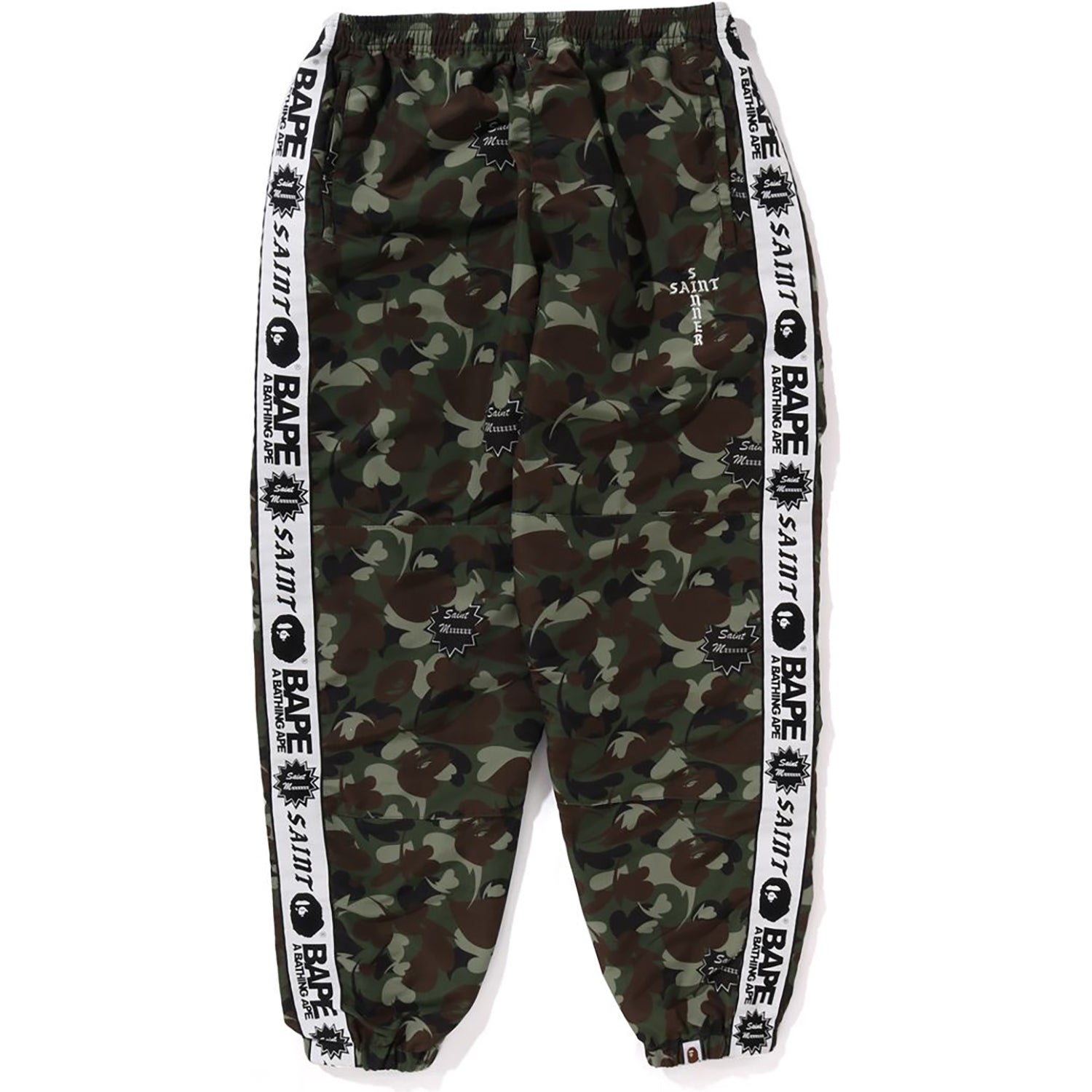 Bape x Saint Mxxxxxx Heart Camo Track Pants Olive