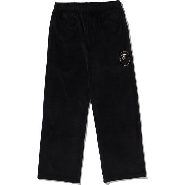 BAPE Women's Cotton Swarovski Ape Head Velour Wide Pants Sax Black