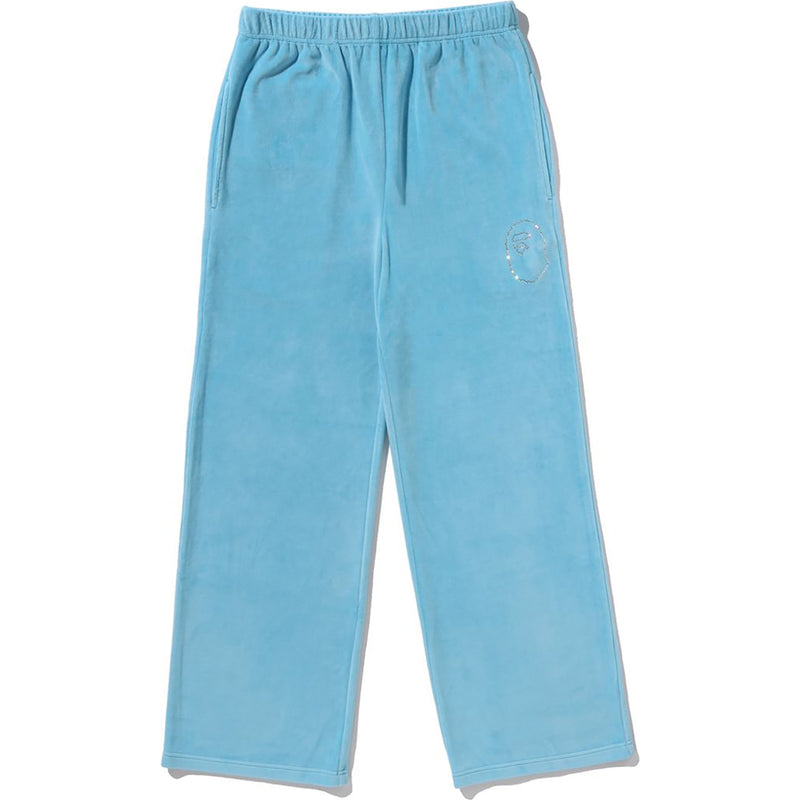 CRYSTAL STONE APE HEAD VELOUR WIDE PANTS LADIES