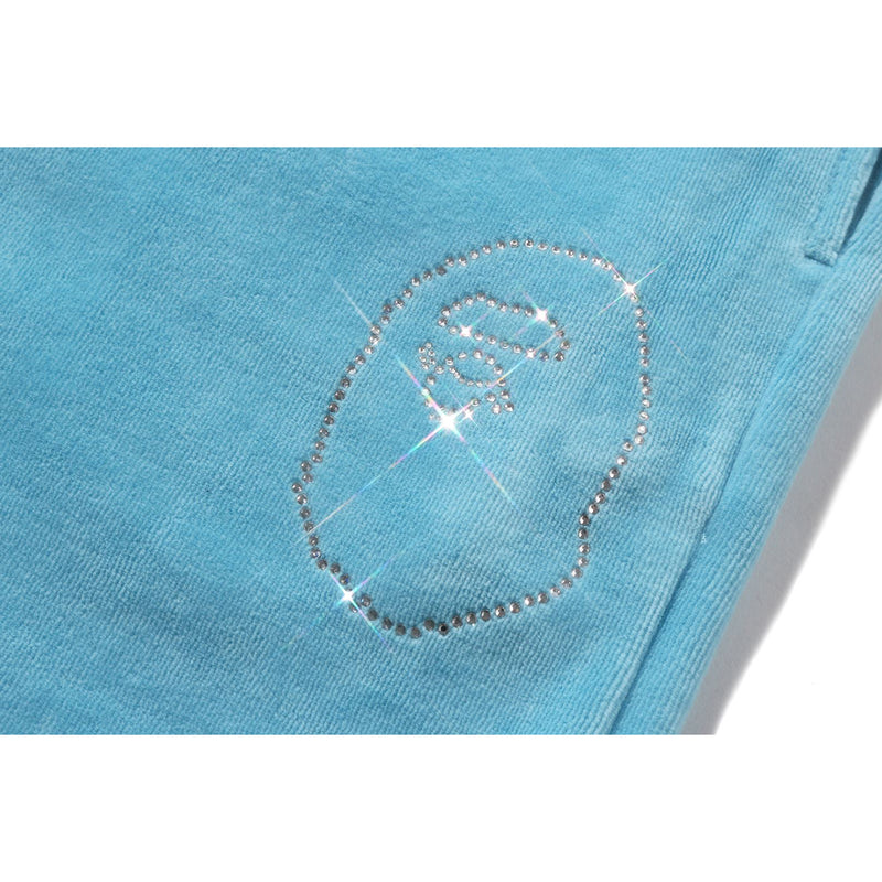 CRYSTAL STONE APE HEAD VELOUR WIDE PANTS LADIES