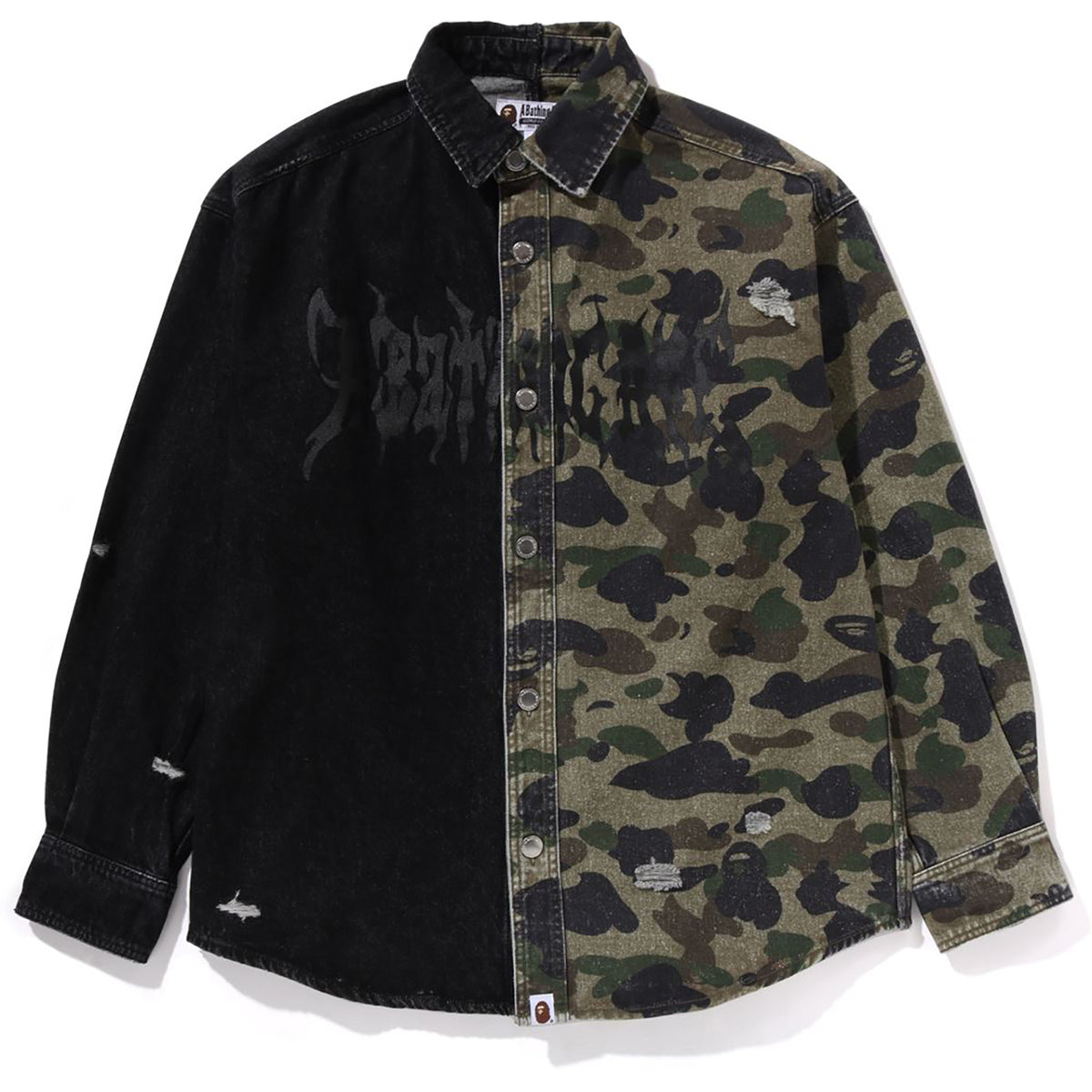 1ST CAMO BLOCKING DESTORYED HEAVY WASH LOGO LS SHIRT MENS