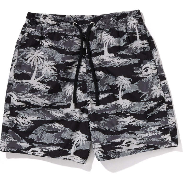 PALM TREE CAMO RELAXED FIT BEACH SHORTS MENS