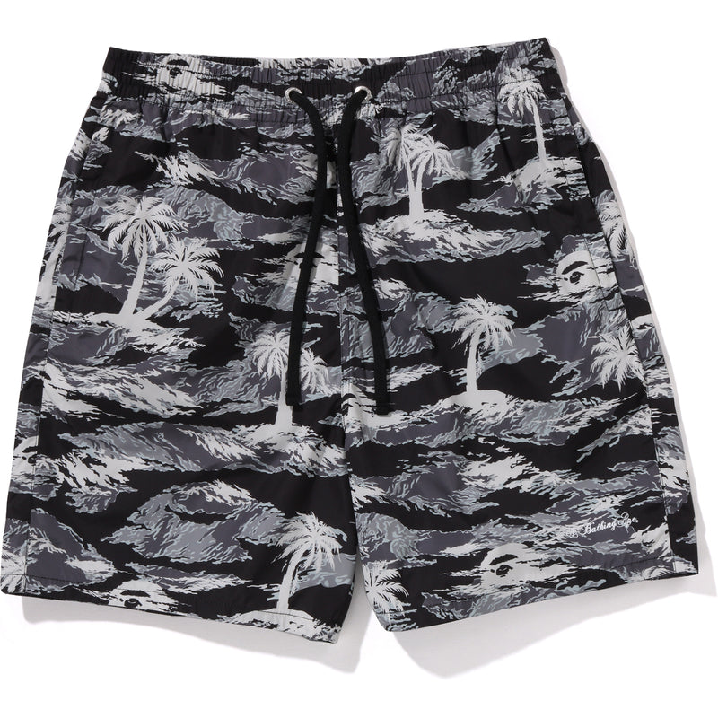 PALM TREE CAMO RELAXED FIT BEACH SHORTS MENS