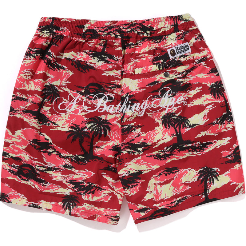 PALM TREE CAMO RELAXED FIT BEACH SHORTS MENS