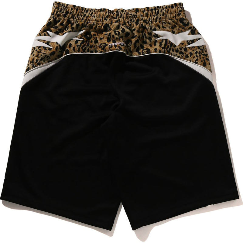 WILD LEOPARD PATTERN KNEE LENGTH OVERSIZED FIT TRACK SHORTS MENS