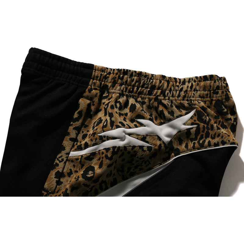 WILD LEOPARD PATTERN KNEE LENGTH OVERSIZED FIT TRACK SHORTS MENS