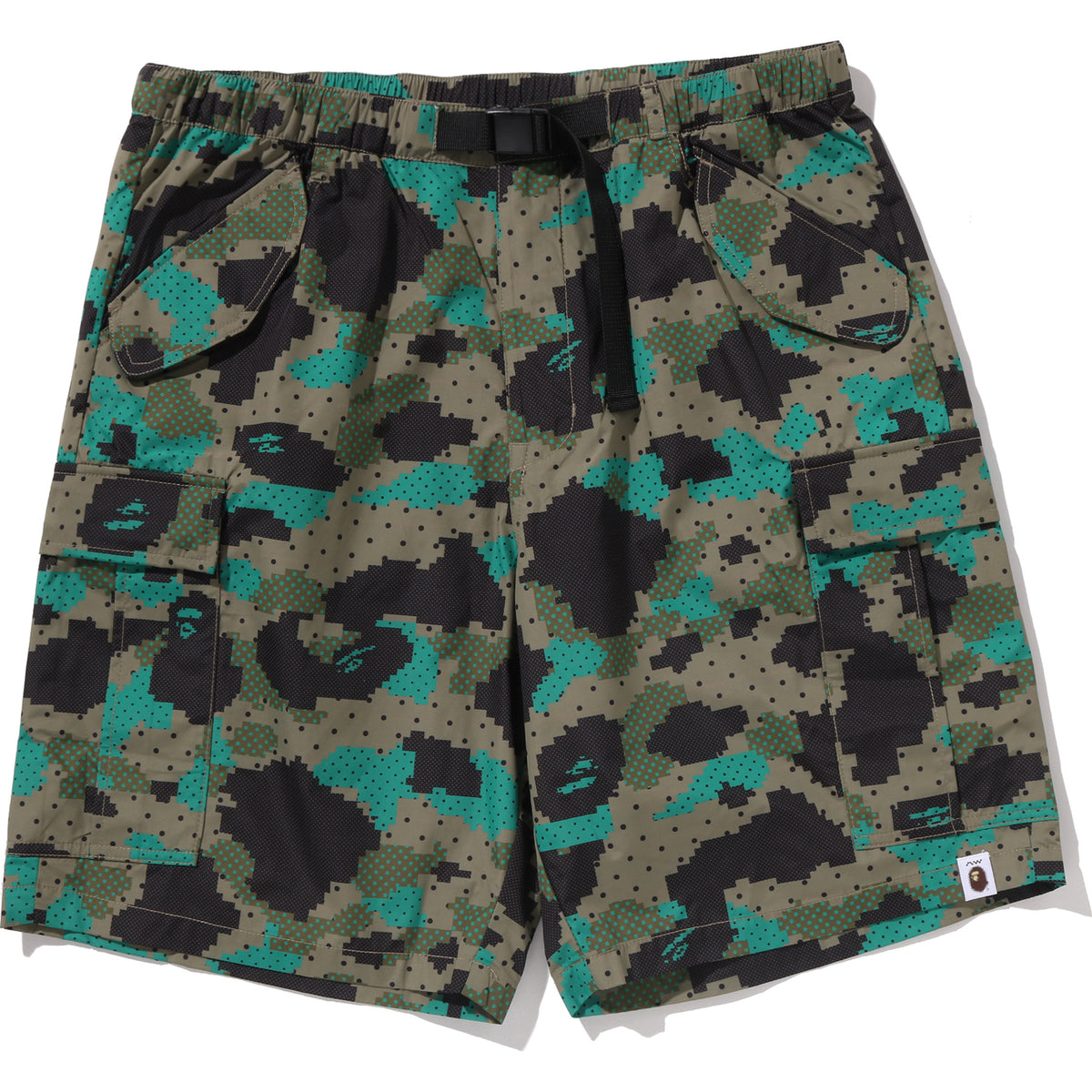 BAPE BY KAZUKI KURAISHI CAMO BELTED 3 LAYER CARGO SHORTS MENS