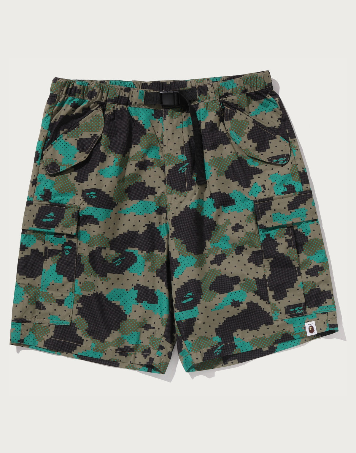 BAPE BY KAZUKI KURAISHI CAMO BELTED 3 LAYER CARGO SHORTS MENS
