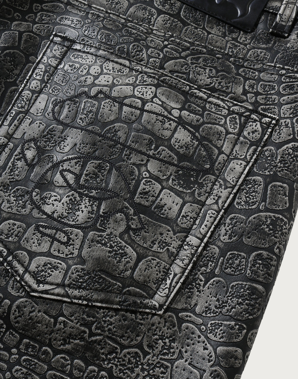CROC PATTERN LEATHER KNEE LENGTH PANTS MENS