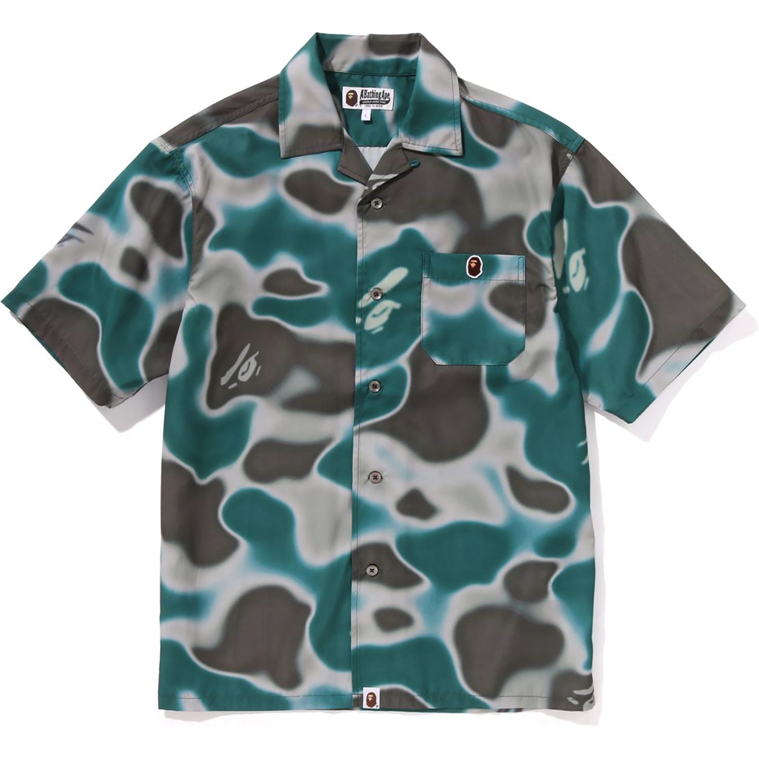 LIQUID CAMO ONE POINT OPEN COLLAR SHIRT MENS – us.bape.com