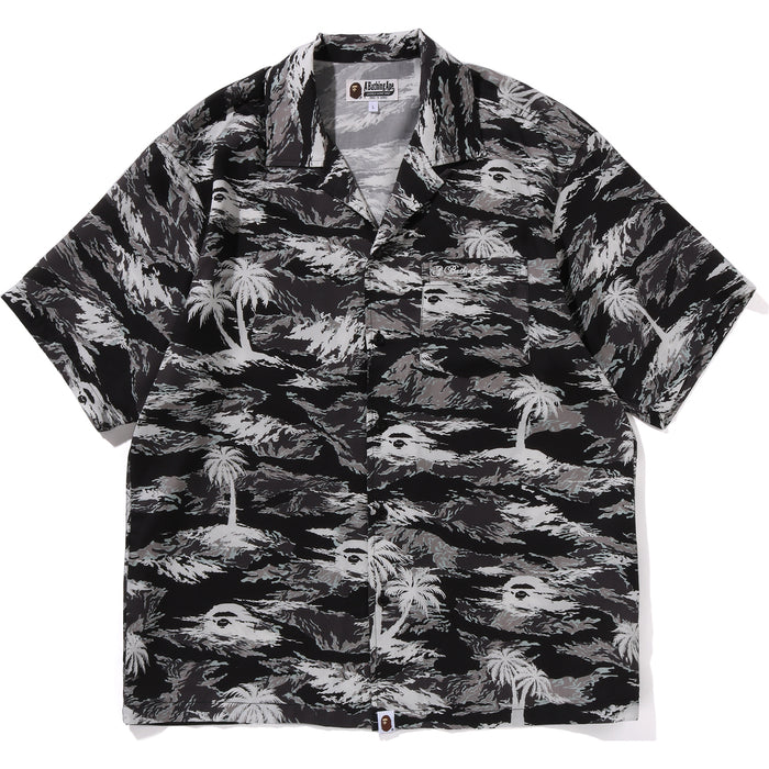 PALM TREE CAMO OPEN COLLAR POCKET SS SHIRT MENS