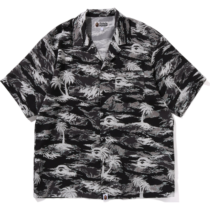 PALM TREE CAMO OPEN COLLAR POCKET SS SHIRT MENS