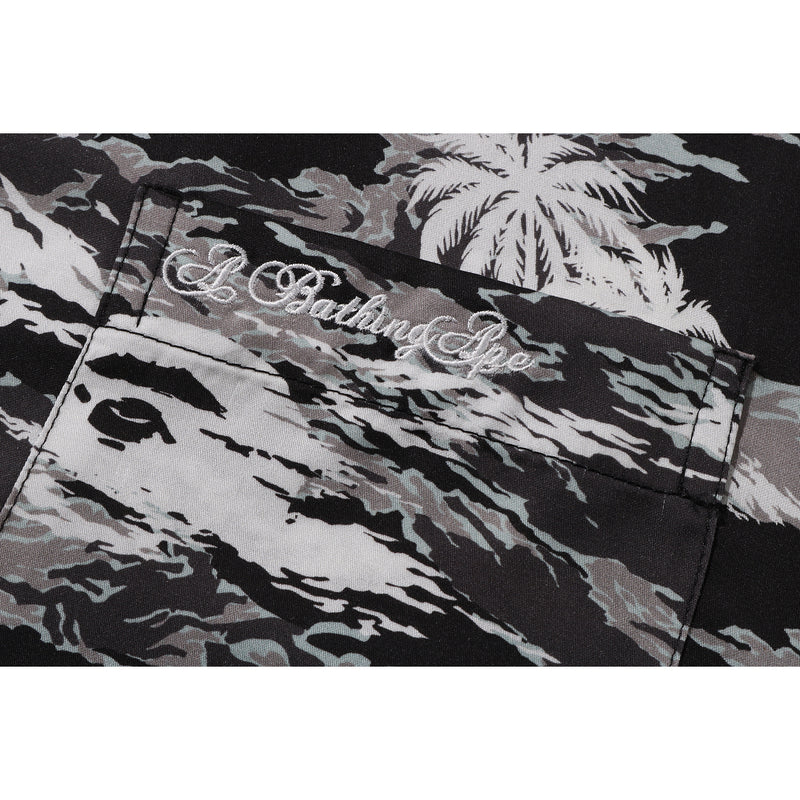 PALM TREE CAMO OPEN COLLAR POCKET SS SHIRT MENS