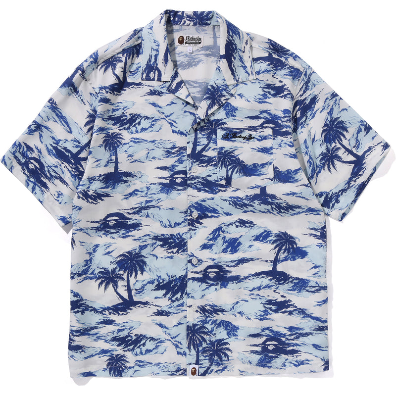 PALM TREE CAMO OPEN COLLAR POCKET SS SHIRT MENS