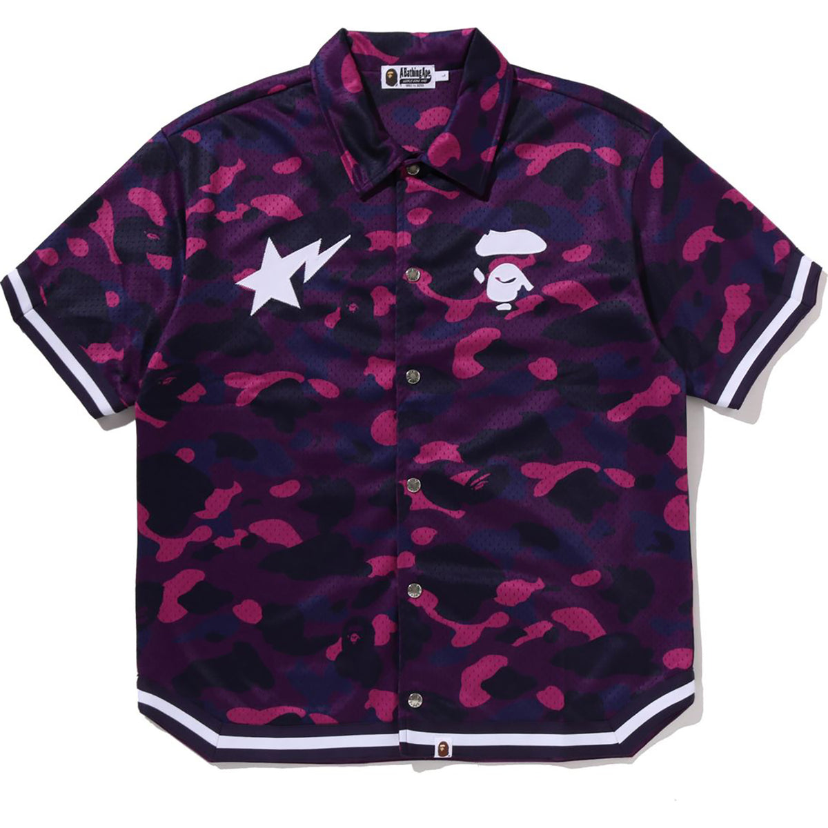 bape camo dress shirt A BATHING APE CAMO BASEBALL SHIRT