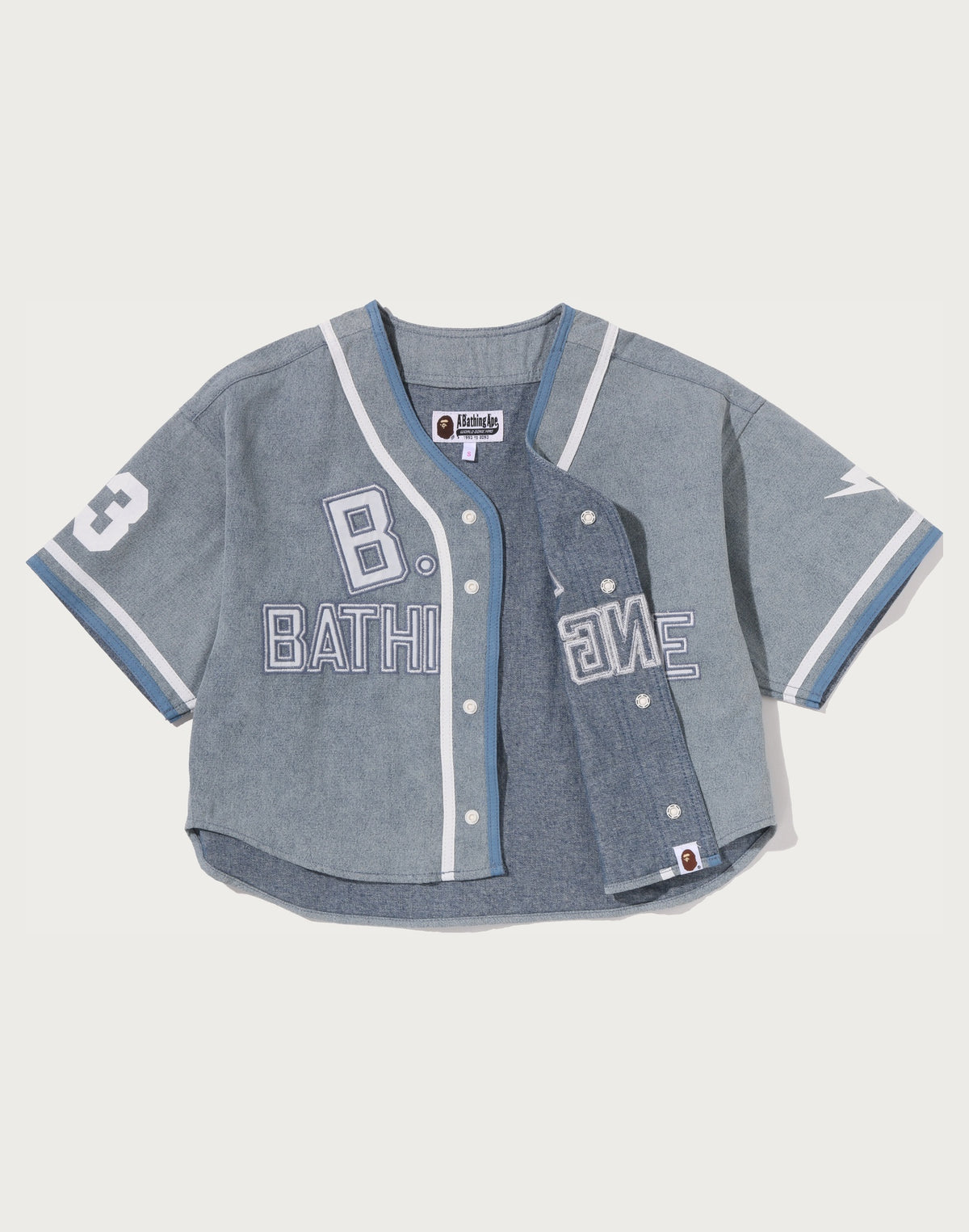 MULTI LOGO DENIM CROPPED BASEBALL SHIRT LADIES