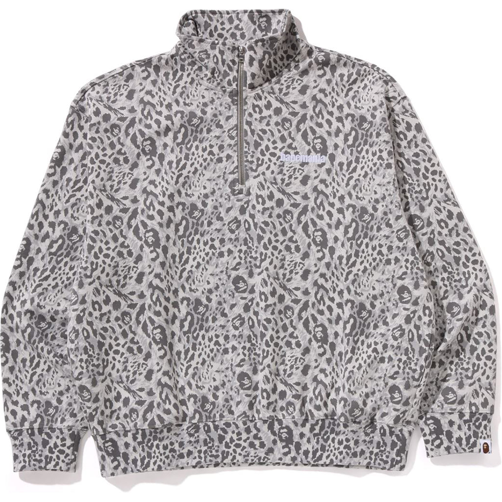 WILD LEOPARD PATTERN RELAXED FIT HALF ZIP SWEATSHIRT MENS