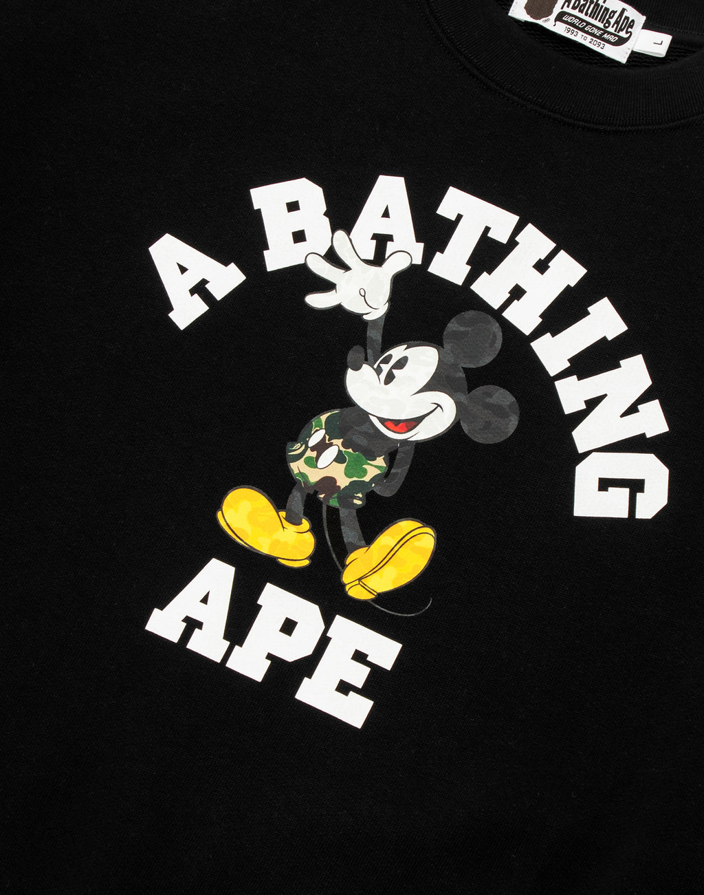 BAPE X DISNEY MICKEY MOUSE COLLEGE RELAXED FIT CREWNECK MENS