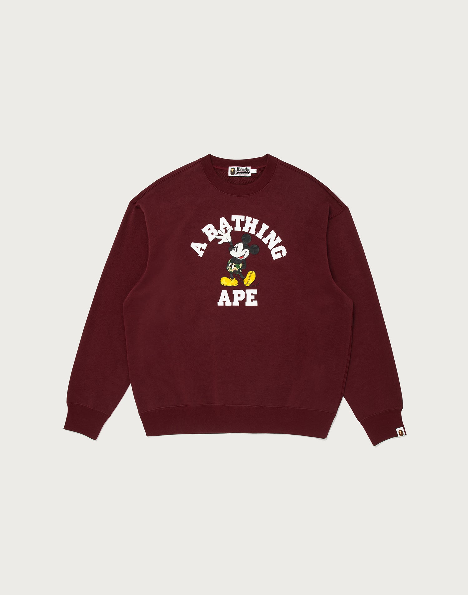 BAPE X DISNEY MICKEY MOUSE COLLEGE RELAXED FIT CREWNECK MENS