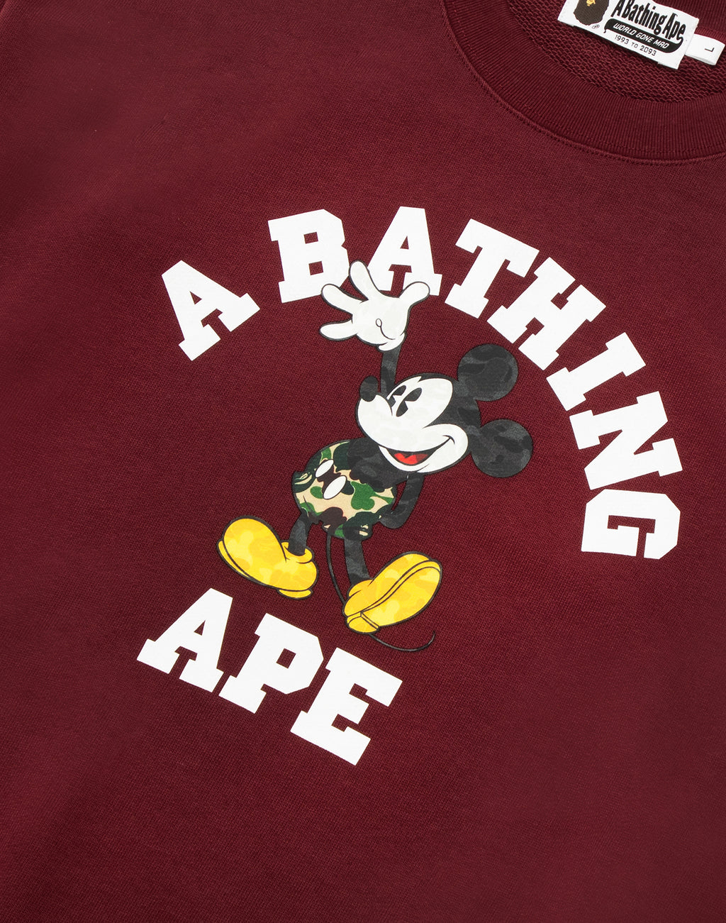 BAPE X DISNEY MICKEY MOUSE COLLEGE RELAXED FIT CREWNECK MENS