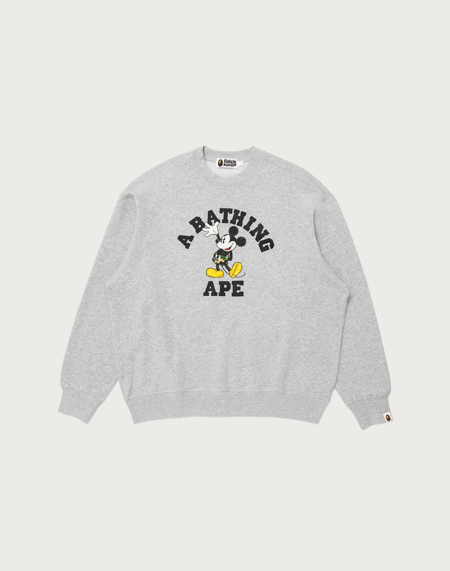BAPE X DISNEY MICKEY MOUSE COLLEGE RELAXED FIT CREWNECK MENS