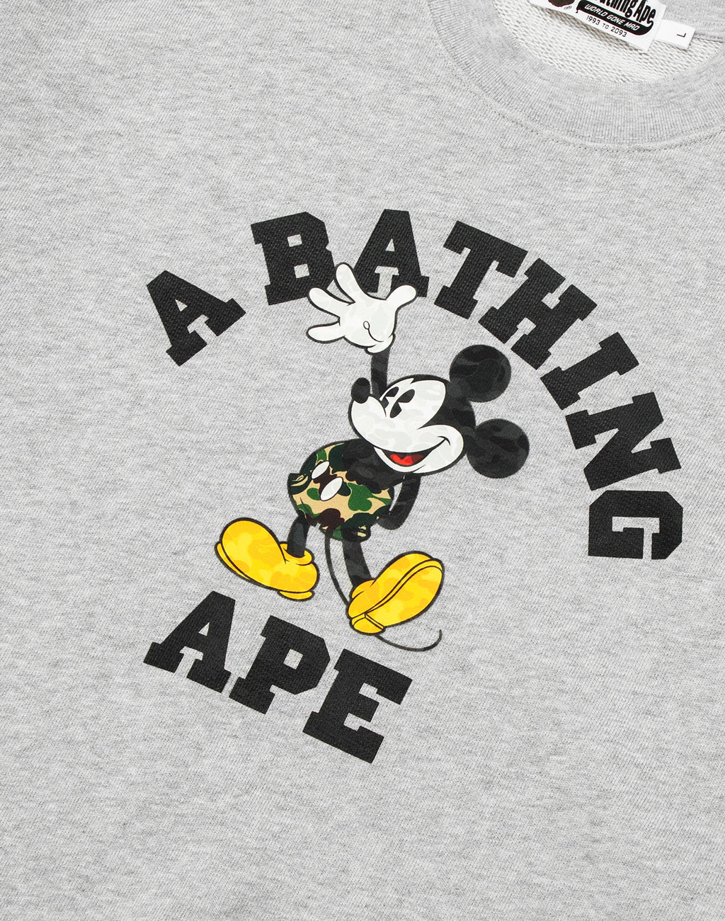 BAPE X DISNEY MICKEY MOUSE COLLEGE RELAXED FIT CREWNECK MENS