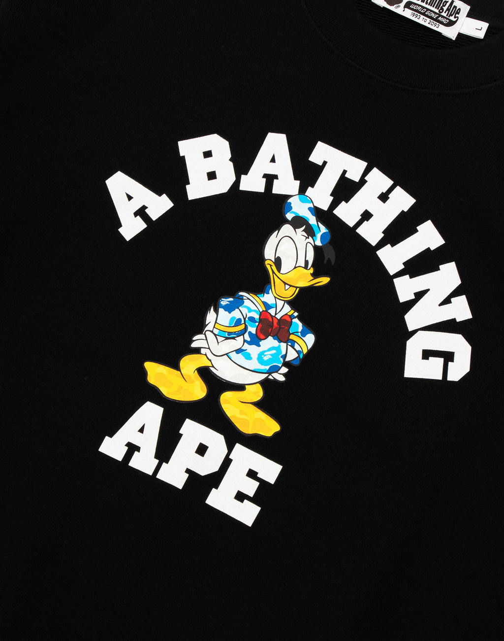 BAPE X DISNEY DONALD DUCK COLLEGE RELAXED FIT CREWNECK MENS