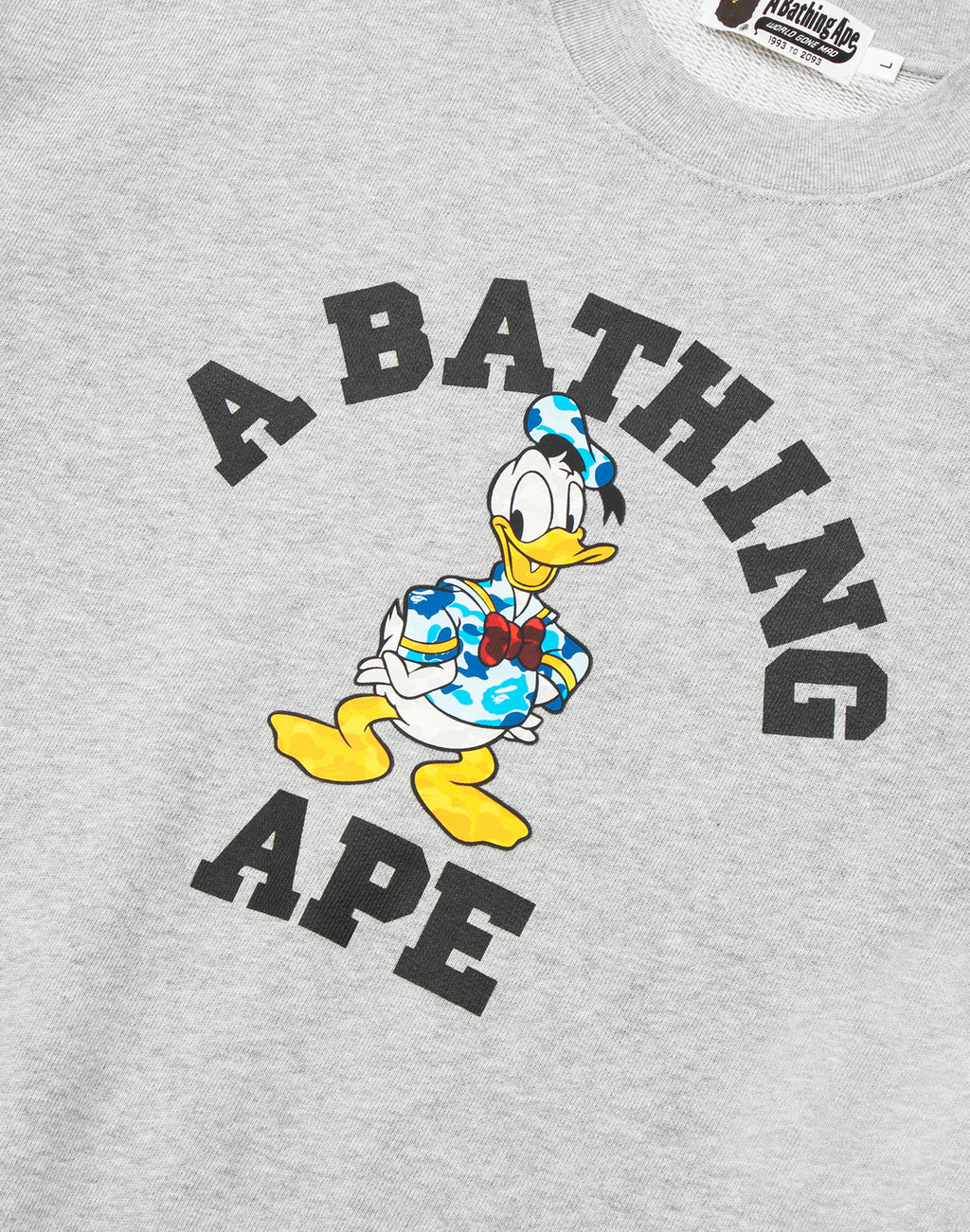 BAPE X DISNEY DONALD DUCK COLLEGE RELAXED FIT CREWNECK MENS