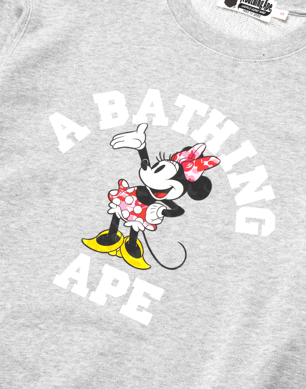 BAPE X DISNEY MINNIE MOUSE COLLEGE CREWNECK SWEATSHIRT LADIES
