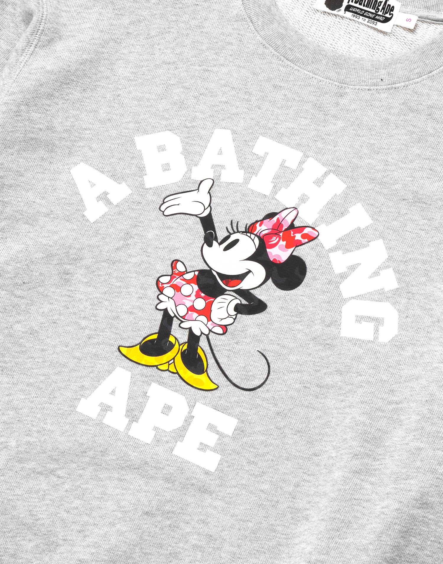 BAPE X DISNEY MINNIE MOUSE COLLEGE CREWNECK SWEATSHIRT LADIES