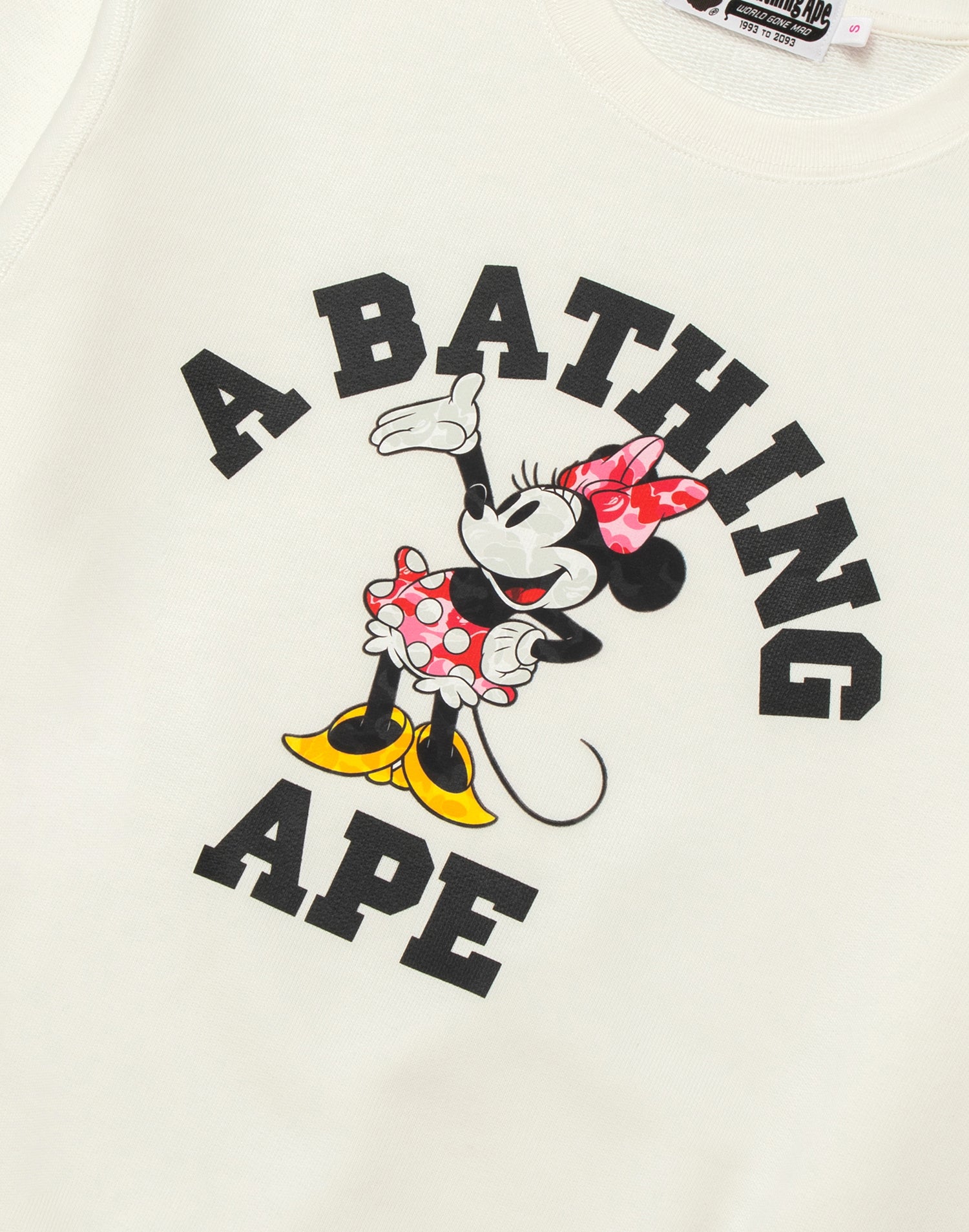 BAPE X DISNEY MINNIE MOUSE COLLEGE CREWNECK SWEATSHIRT LADIES