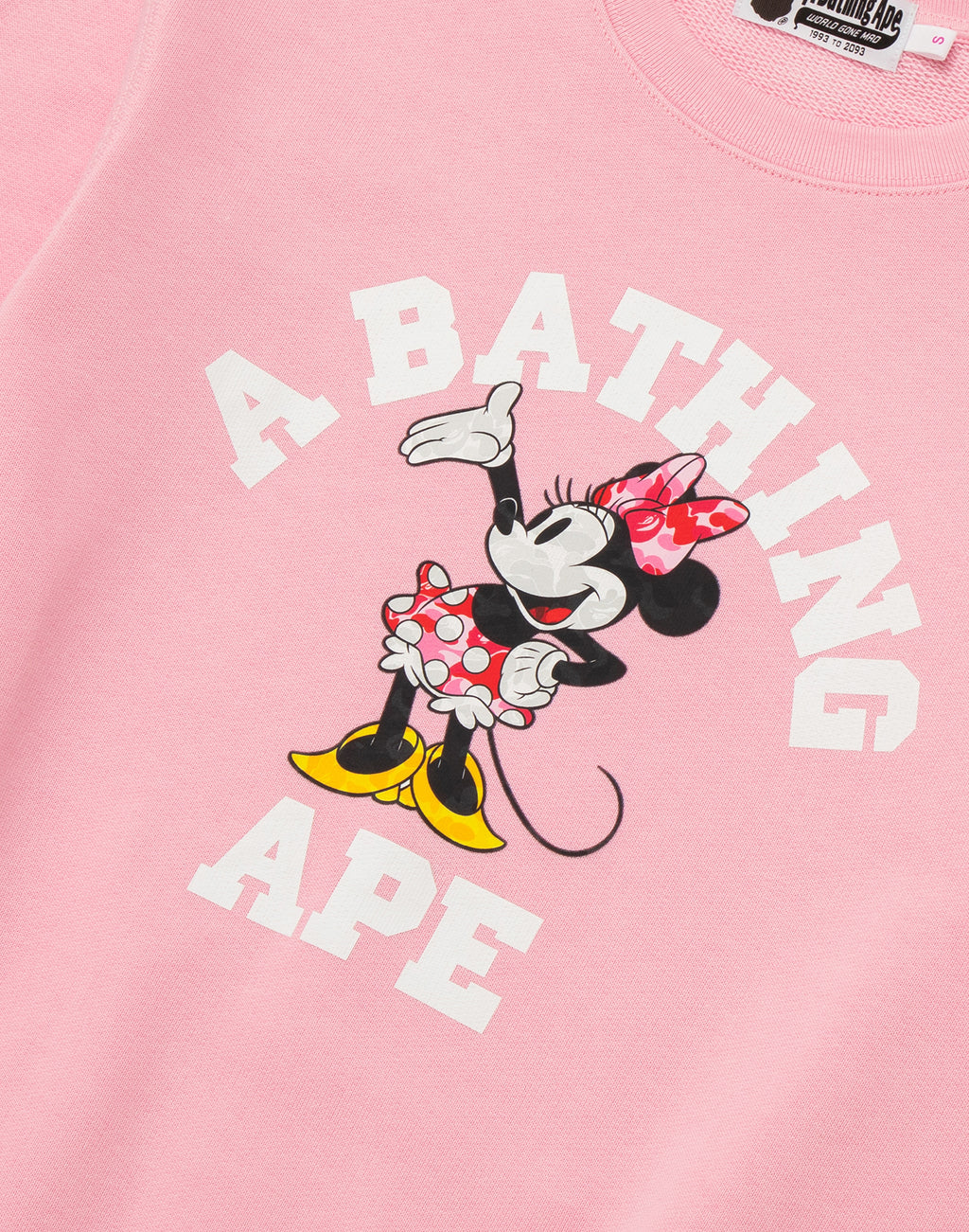 BAPE X DISNEY MINNIE MOUSE COLLEGE CREWNECK SWEATSHIRT LADIES