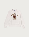 COLLEGE FUR PATCH CREWNECK SWEATSHIRT LADIES