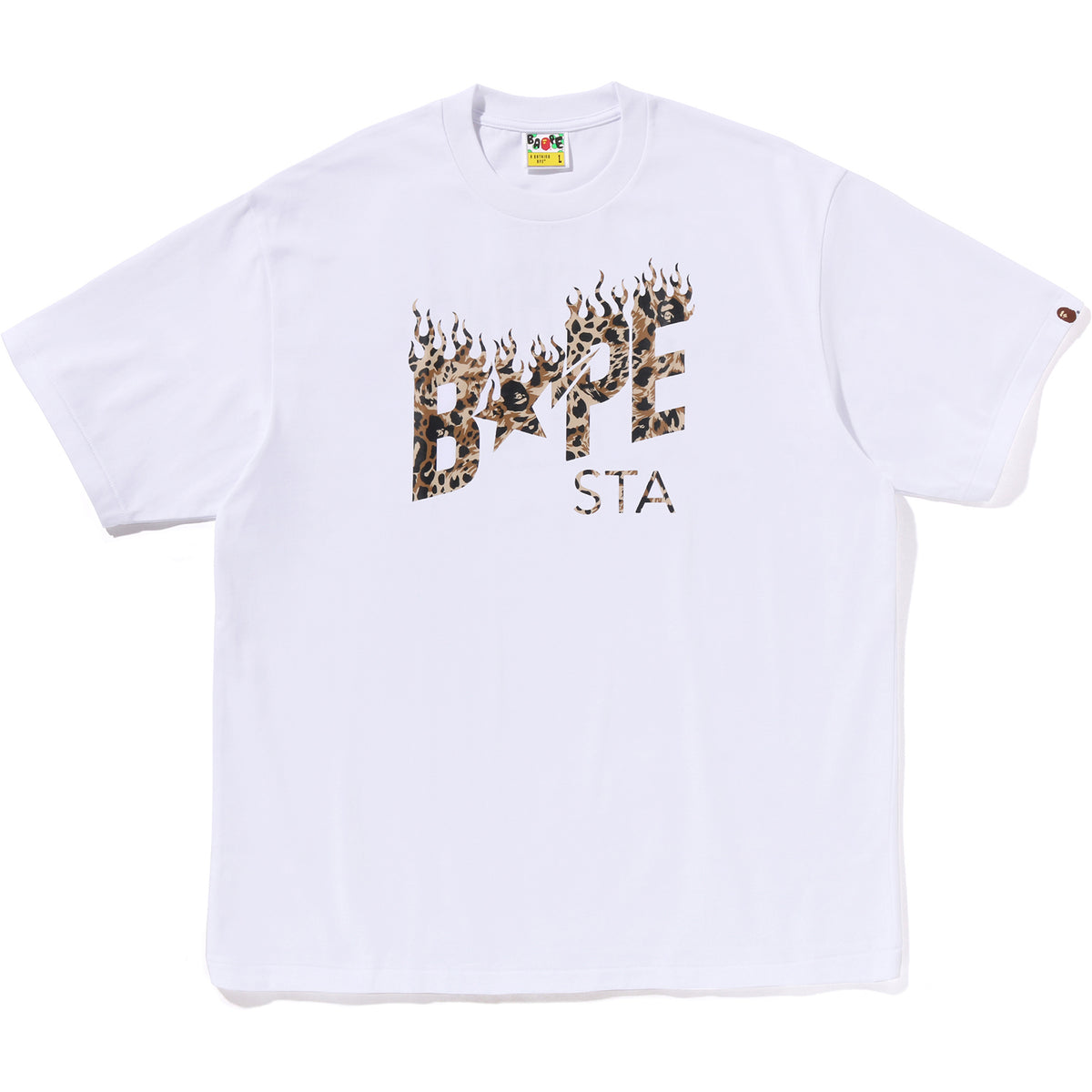 WILD LEOPARD PATTERN BAPE STA LOGO RELAXED FIT TEE MENS