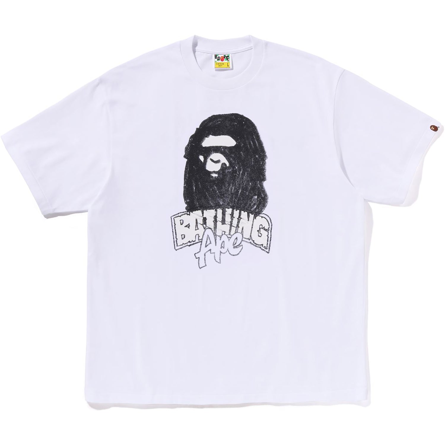 BAPE Mens Black White Hand Drawn Ape Head Logo Relaxed Fit Tee