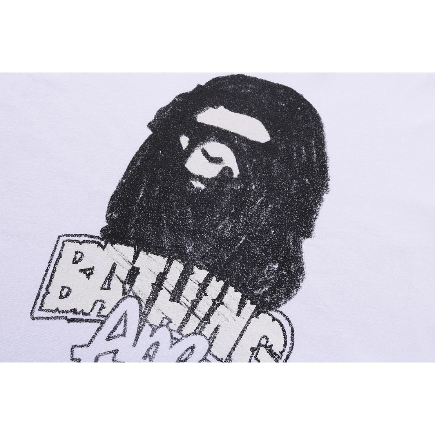 BAPE Mens Black White Hand Drawn Ape Head Logo Relaxed Fit Tee