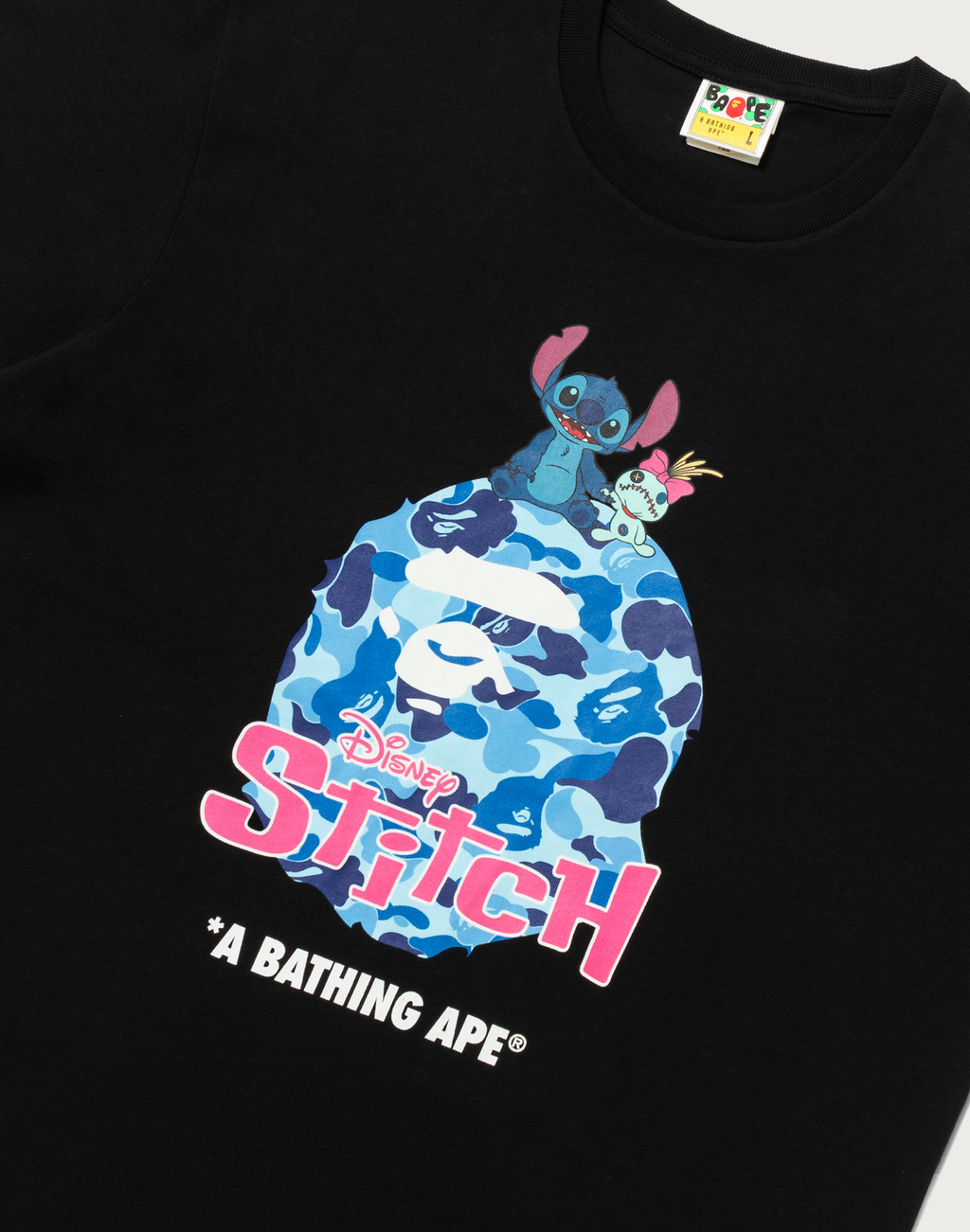 BAPE X DISNEY STITCH ABC CAMO APE HEAD TEE MENS