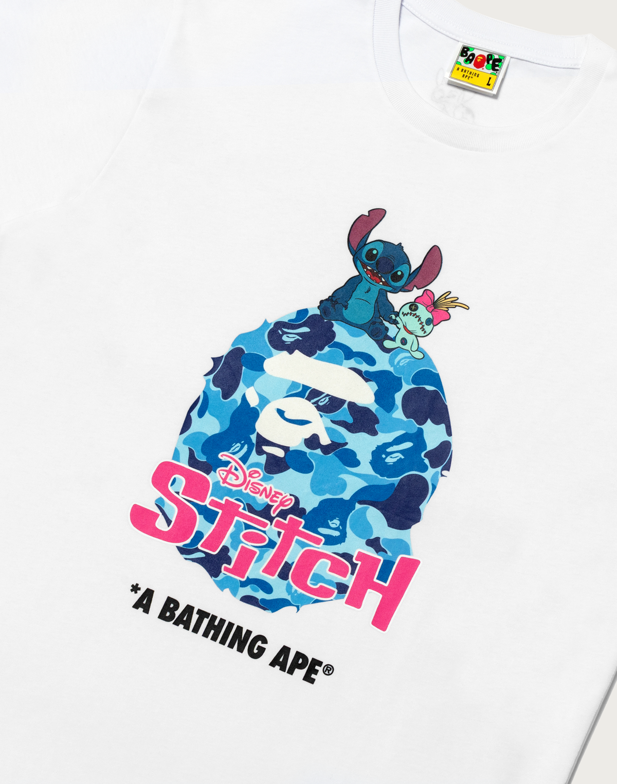 BAPE X DISNEY STITCH ABC CAMO APE HEAD TEE MENS