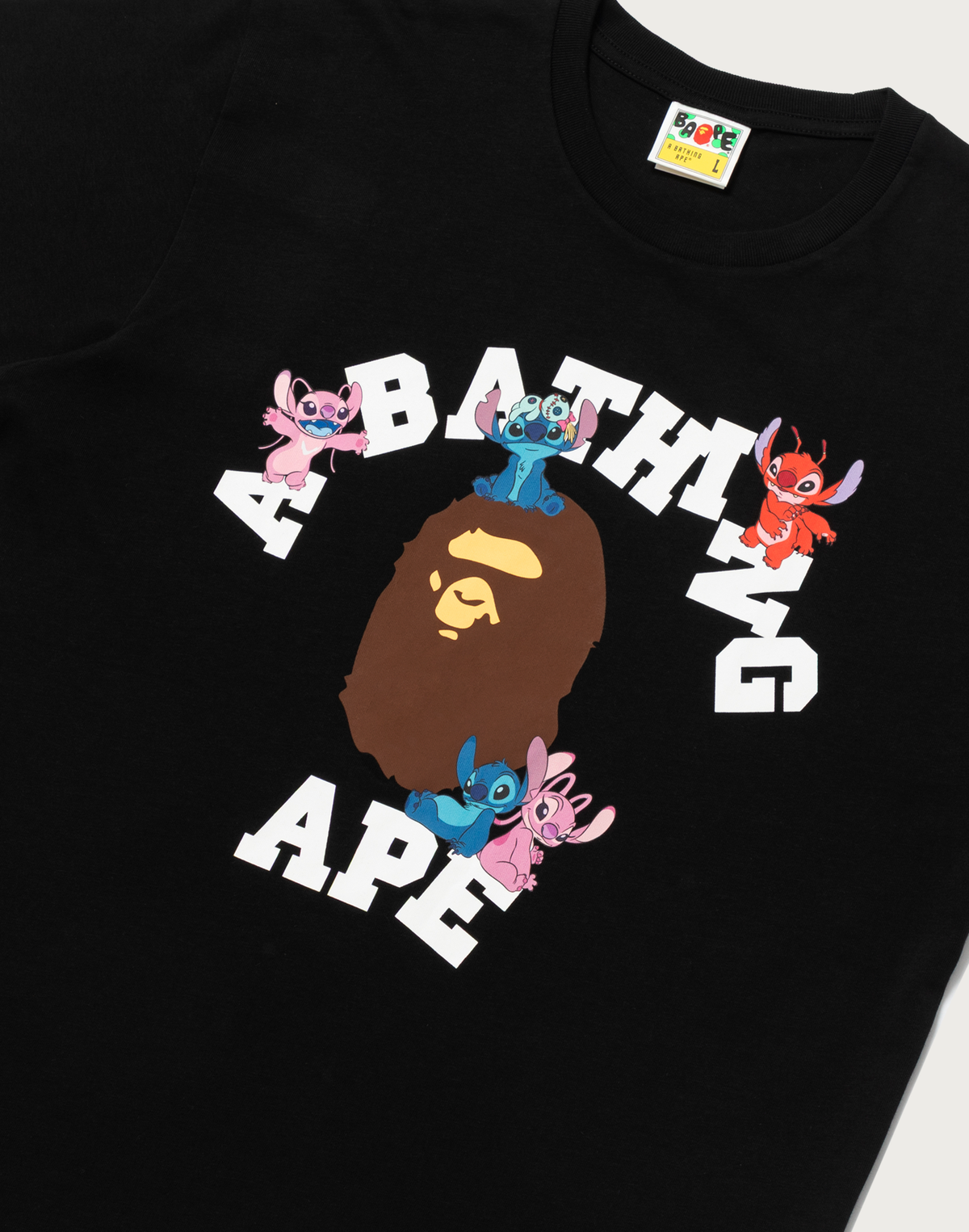 BAPE X DISNEY STITCH AND FRIENDS COLLEGE TEE MENS