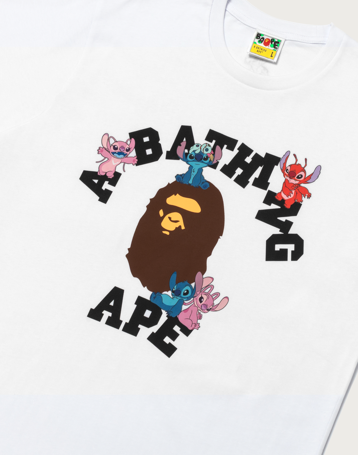 BAPE X DISNEY STITCH AND FRIENDS COLLEGE TEE MENS