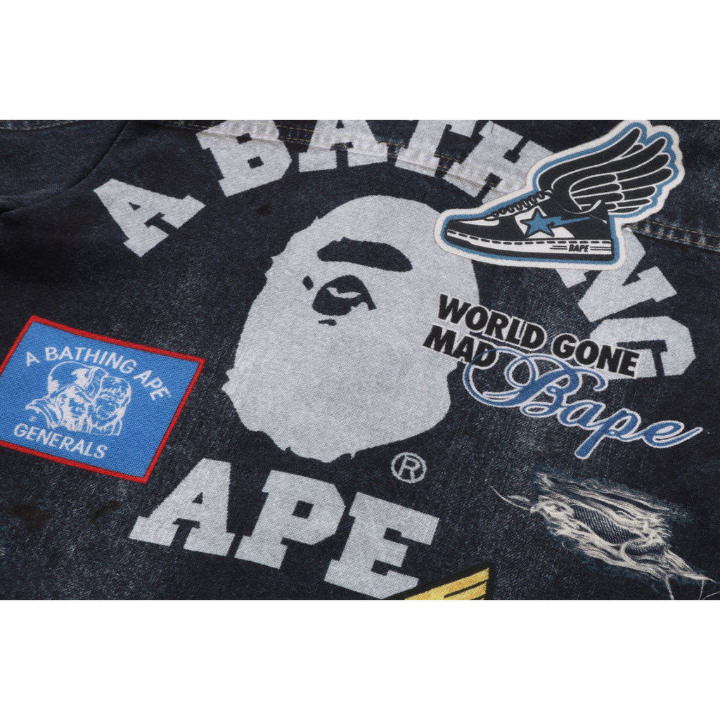 SHARK BAPE EMBLEM DENIM JACKET PRINT ZIP HOODIE JR KIDS