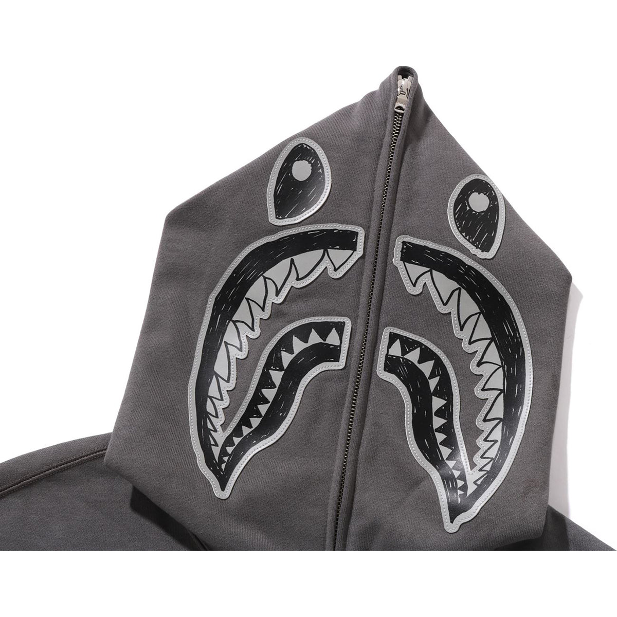 HAND DRAWN FACE RELAXED FIT SHARK FULL ZIP HOODIE MENS