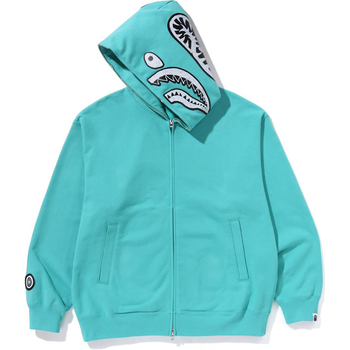 HAND DRAWN FACE RELAXED FIT SHARK FULL ZIP HOODIE MENS